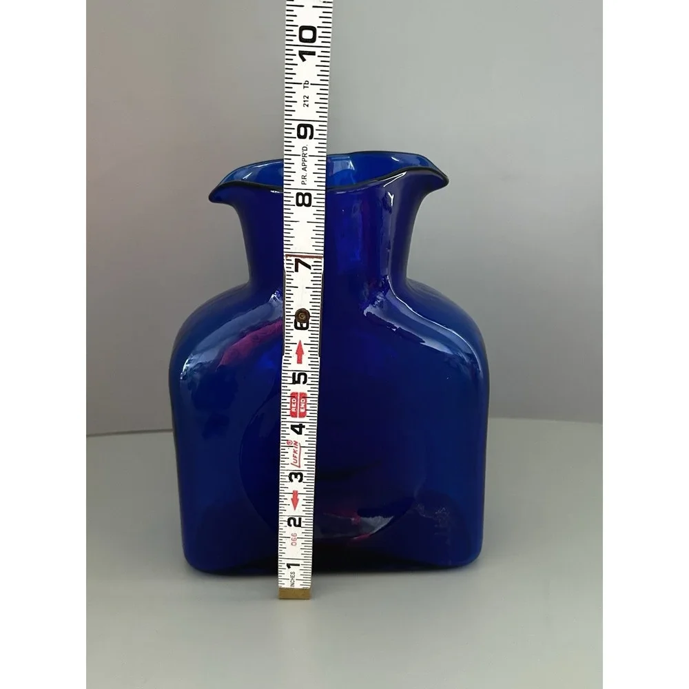 BLENKO Cobalt Blue Art Glass Double Spout Pitcher Vase Carafe 8